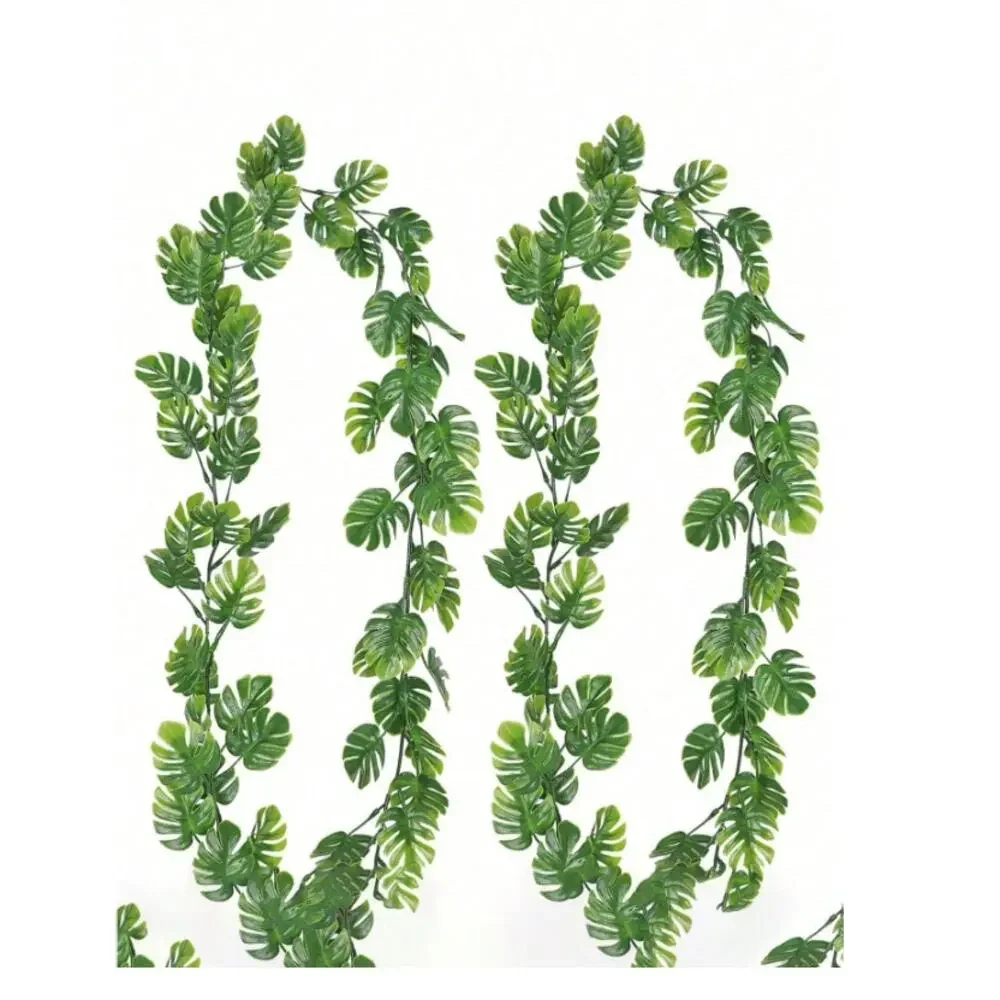 Artificial Monstera Leaf Vines 5.9ft Fake Hanging Plant Green Garland 2PCS